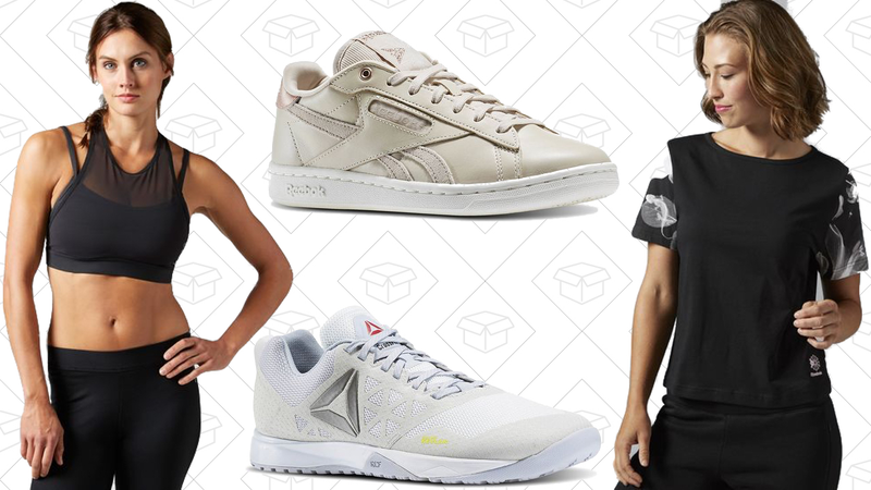 Reebok Hero Strong Bra, $33 | NPC UK Metallic, $45 | Reebok Crossfit Nano 6.0, $60 | Floral Graphic Tee, $17